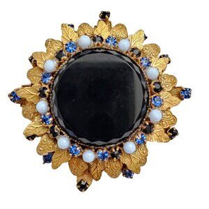 Original By Robert Rhinestone Brooch Laurel Leaf Layer Cluster Pin Pendant C972